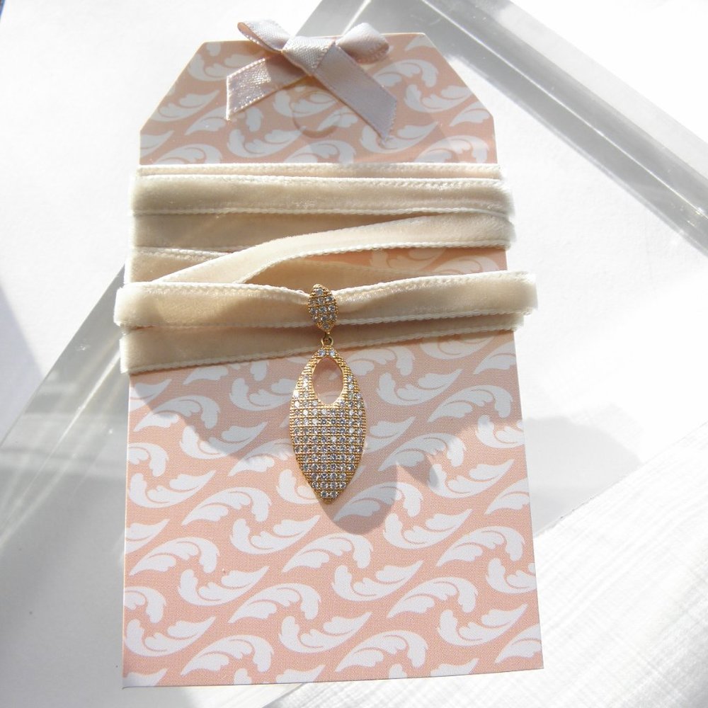 Choker Necklace Rose Gold CZ Velvet Ribbon - Picture 2 of 5